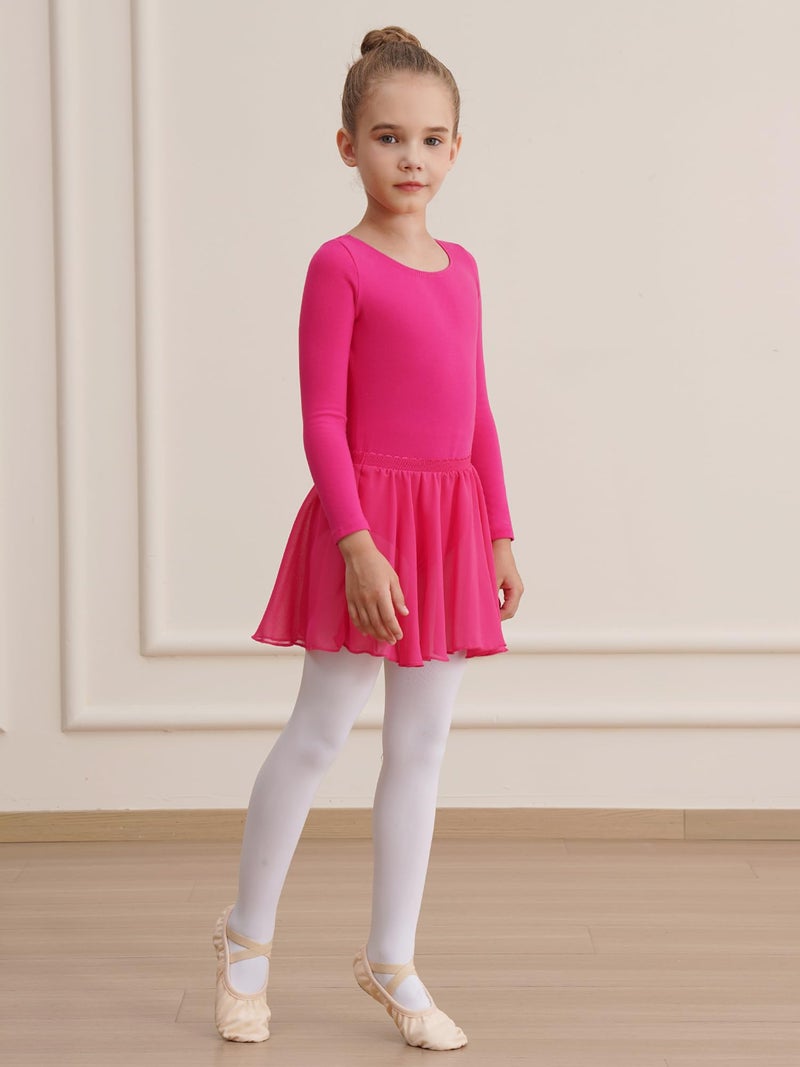 WEGETIT Long Sleeve Girls Leotard Gymnastics Leotards for Girls Ballet Dance Dresses with Skirt (Hot Pink,8-10 Years) - Image 3